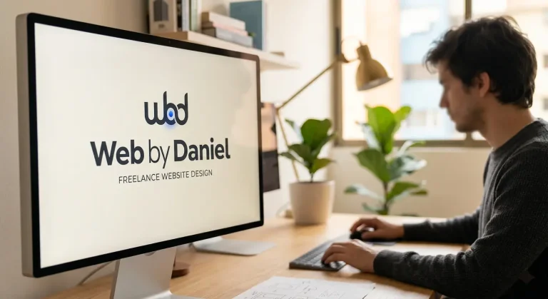 Diseño Web 2026: Por qué lo "bonito" ya no es suficiente para vender 1 Diseñador web freelance trabajando en un proyecto de diseño web moderno 2026 con optimización SEO
